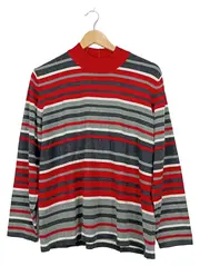 Vorschaubild 1 von Damen Pullover Gr. 46 Stehkragen Gestreift Rot Grau Modal