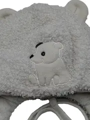 Vorschaubild 2 von Baby Wintermütze Gr. 47 Weiß Bärenmotiv Ohrenklappen Fleece