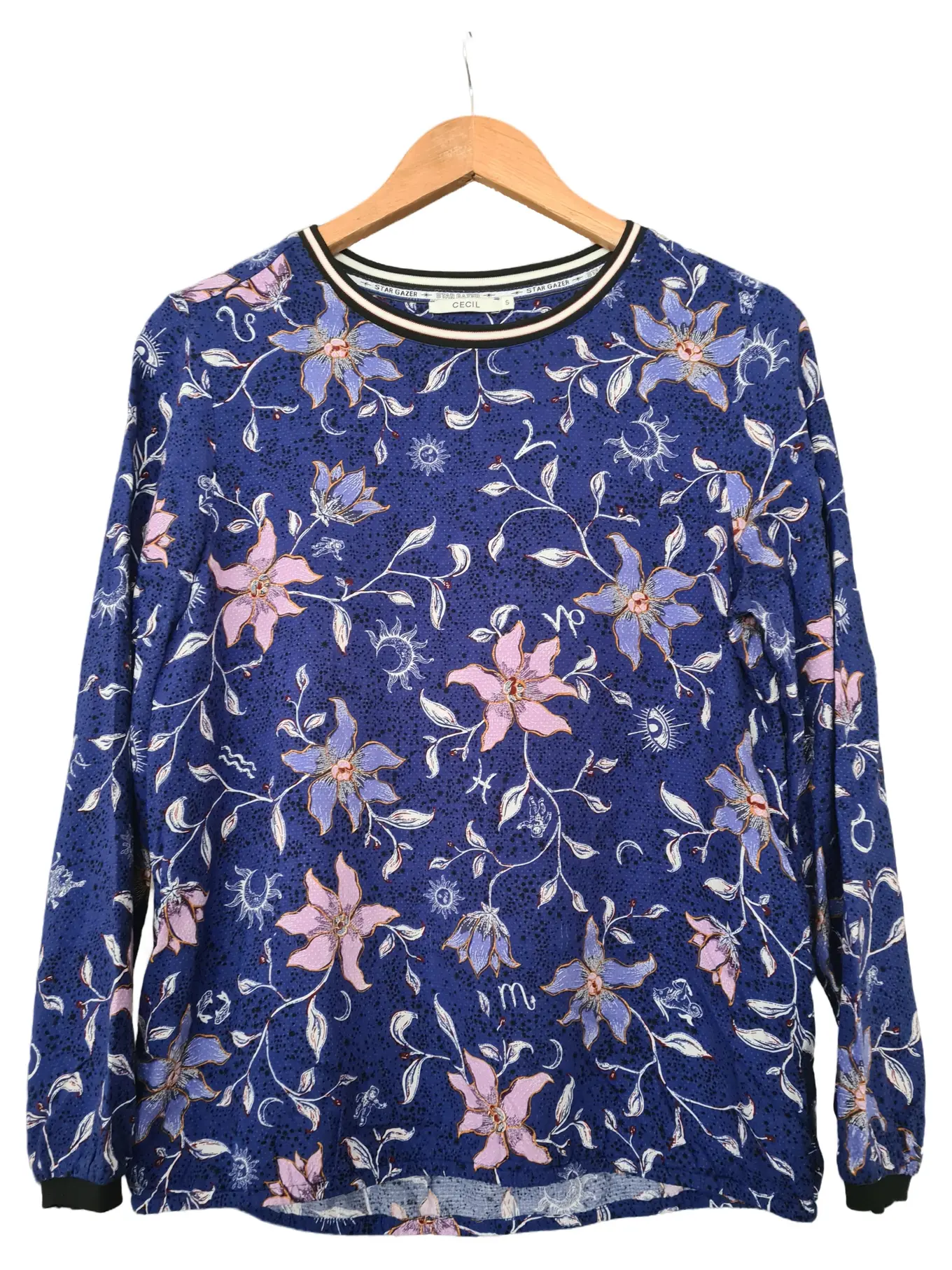 CECIL Damen Langarmshirt Blau Gr. 36;S Blumenmuster Casual