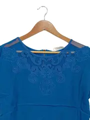 Vorschaubild 2 von Damen Bluse M Blau Feminin Bestickt Kurzarm