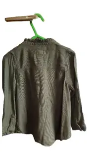 Vorschaubild 2 von Mädchen Bluse Gr. 98 Oliv Blumen Stickerei Langarm