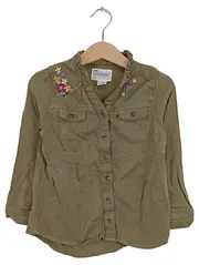 Vorschaubild 1 von Mädchen Bluse Gr. 98 Oliv Blumen Stickerei Langarm