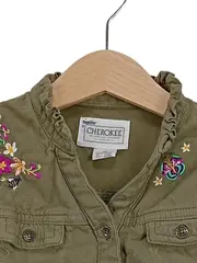 Vorschaubild 3 von Mädchen Bluse Gr. 98 Oliv Blumen Stickerei Langarm