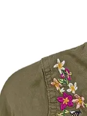 Vorschaubild 4 von Mädchen Bluse Gr. 98 Oliv Blumen Stickerei Langarm