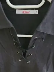 Vorschaubild 3 von Damen Poloshirt Schwarz Gr. 36 S Kurzarm Schnürung Casual Baumwolle