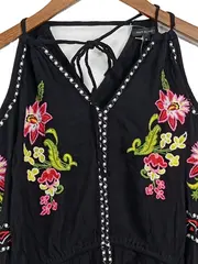 Vorschaubild 3 von Damen Bluse Gr. 36/S Schwarz Blumenstickerei Cold Shoulder
