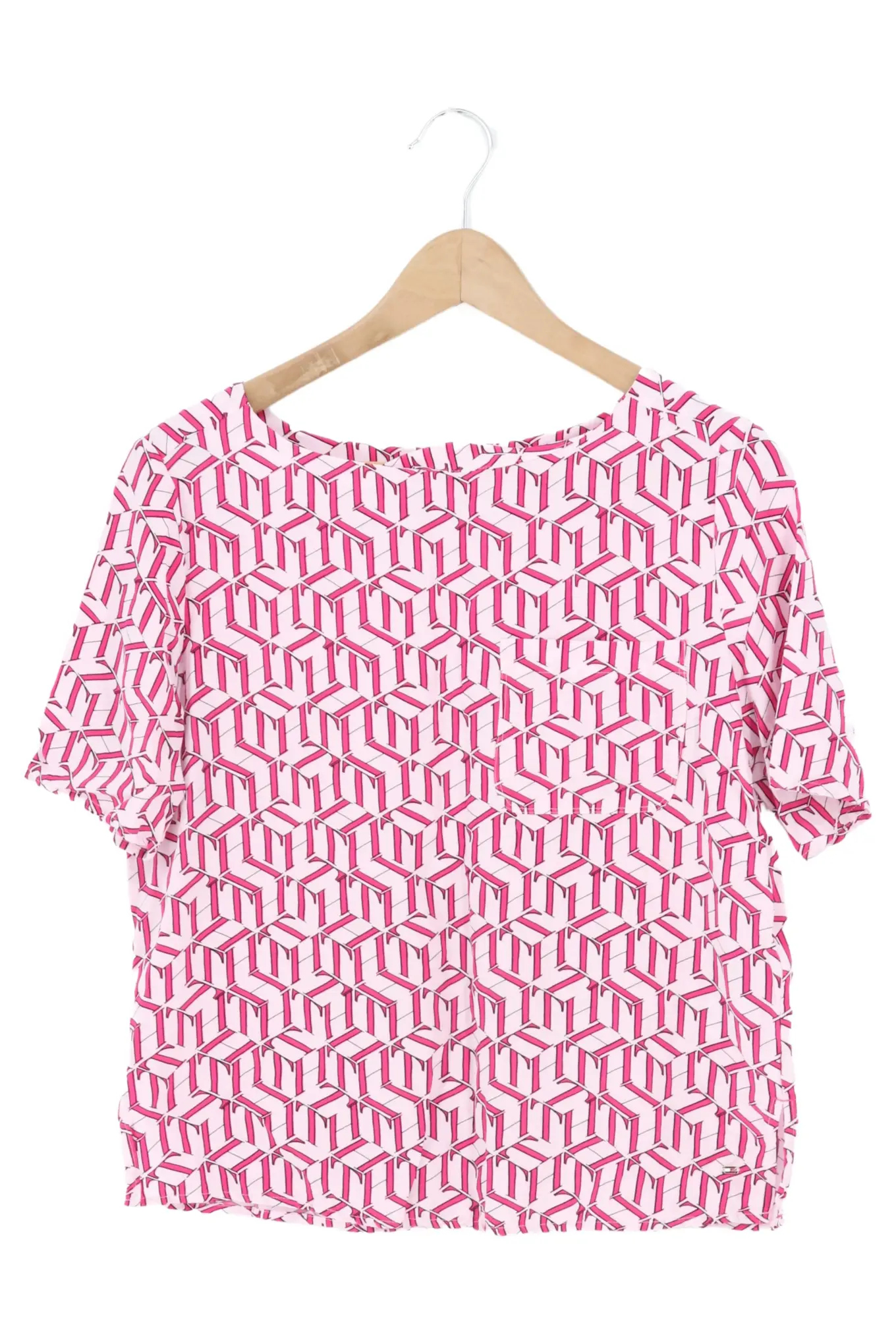 TOMMY HILFIGER Bluse Damen Rosa Gr. 32 XXS Grafisch Kurzarm Viskose Rüschen