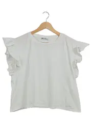 Vorschaubild 1 von Damen T-Shirt Rüschen Ärmel Weiß Gr. S Baumwolle Sommer Top