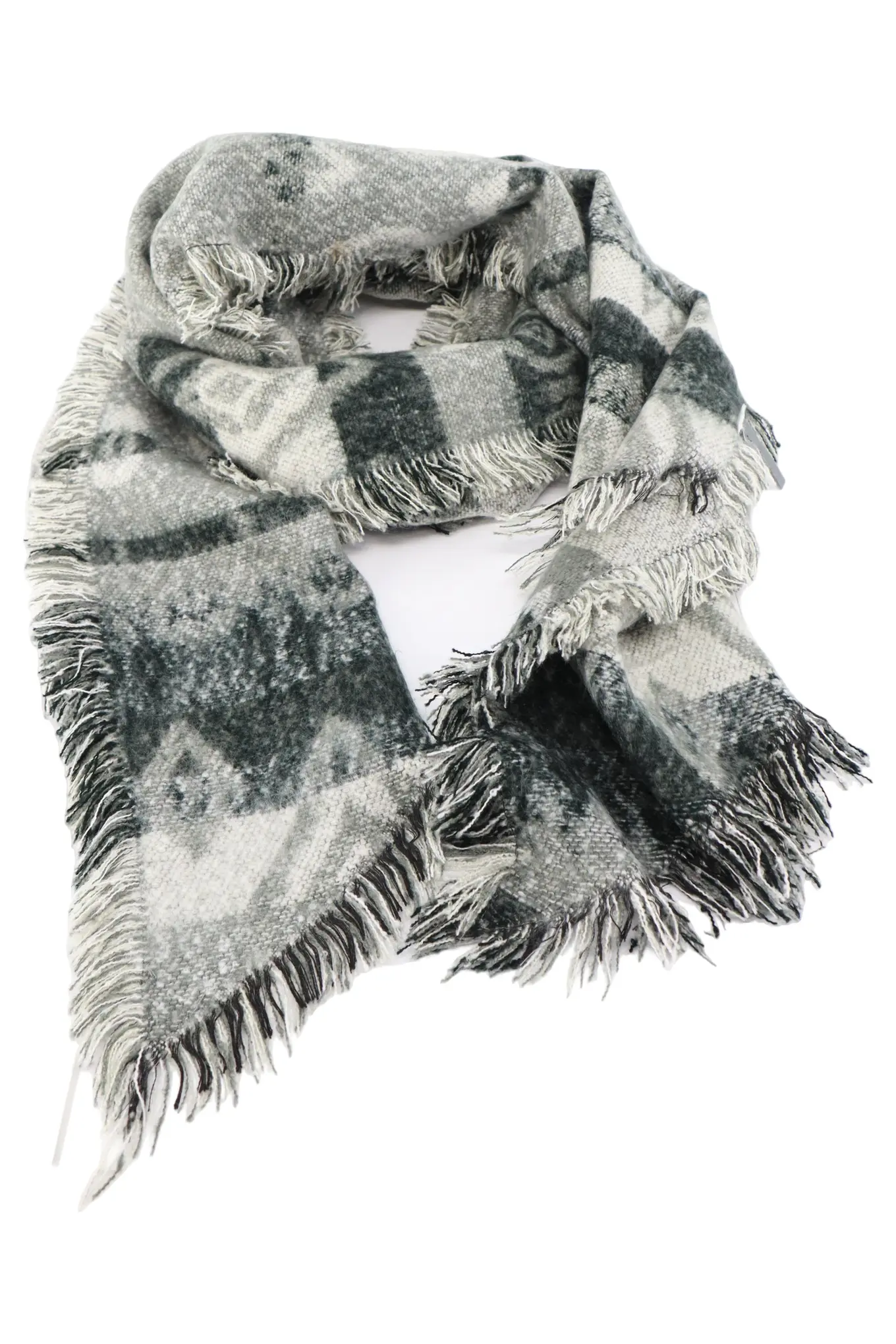 STREET ONE Damen Schal Grau Kariert Fransen 200x55 cm Polyacryl