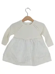 Vorschaubild 1 von Strickkleid Mädchen Gr. 68 Weiß Baumwolle Festlich Stickerei Langarm