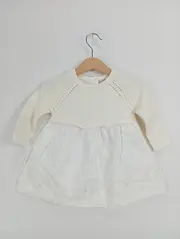 Vorschaubild 2 von Strickkleid Mädchen Gr. 68 Weiß Baumwolle Festlich Stickerei Langarm