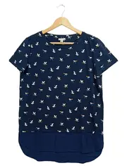 Vorschaubild 1 von Damen T-Shirt Gr. 38/M Blau Vogelmuster Casual Kurzarm