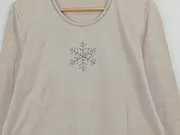 Vorschaubild 4 von Damen Langarmshirt Gr. 44/XXL Beige Weihnachtlich Schneeflocken