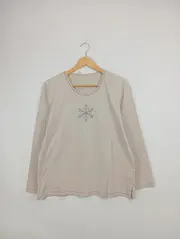 Vorschaubild 2 von Damen Langarmshirt Gr. 44/XXL Beige Weihnachtlich Schneeflocken
