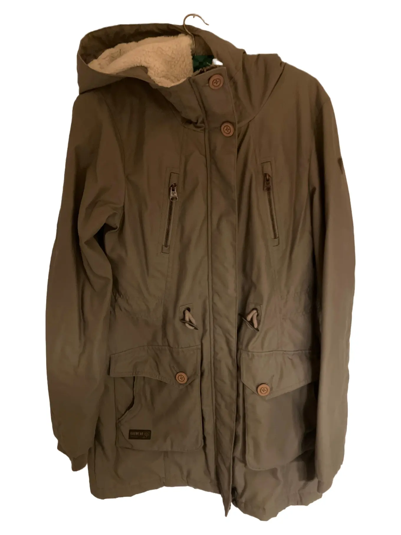 RAGWEAR Damen Parka Jacke Gr. 40/L Grün Casual Kapuze Fellfutter