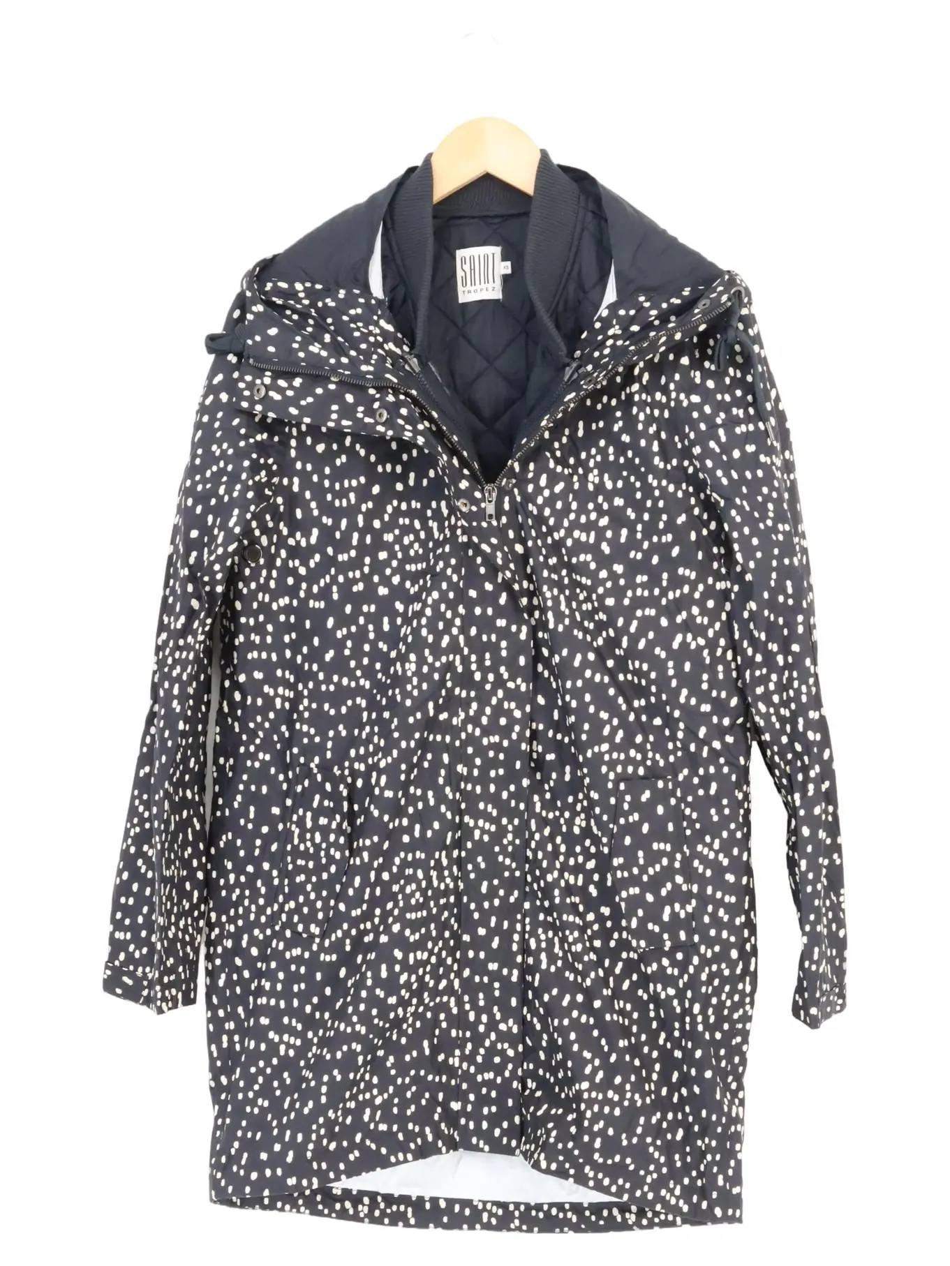 SAINT TROPEZ Damen Regenjacke 34/XS Schwarz Gepunktet Modern Outdoor