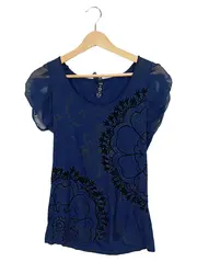 Vorschaubild 1 von Damen Top Shirt Gr. 38/M Blau Casual Florales Muster