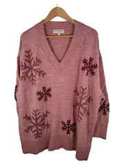 Vorschaubild 1 von Damen Pullover Gr. 42, XL Rosa Weihnachtspullover Glitzer Schneeflocken