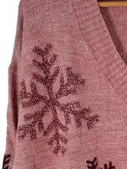 Vorschaubild 5 von Damen Pullover Gr. 42, XL Rosa Weihnachtspullover Glitzer Schneeflocken