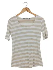 Vorschaubild 1 von Damen T-Shirt Gr. 36/S Beige Gestreift Metallic Kurzarm Basic
