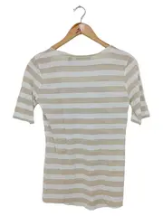 Vorschaubild 2 von Damen T-Shirt Gr. 36/S Beige Gestreift Metallic Kurzarm Basic