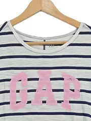 Vorschaubild 3 von Damen T-Shirt Gr. S gestreift weiß Baumwolle Kurzarm Logo Print