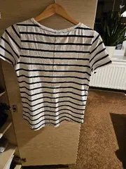 Vorschaubild 2 von Damen T-Shirt Gr. S gestreift weiß Baumwolle Kurzarm Logo Print