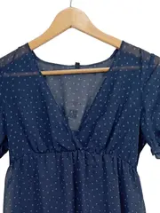 Vorschaubild 3 von BENETTON Freizeitkleid Damen Gr. 36 S Blau Punkte Rüschen Midikleid