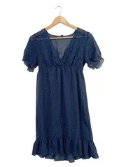 Vorschaubild 1 von BENETTON Freizeitkleid Damen Gr. 36 S Blau Punkte Rüschen Midikleid