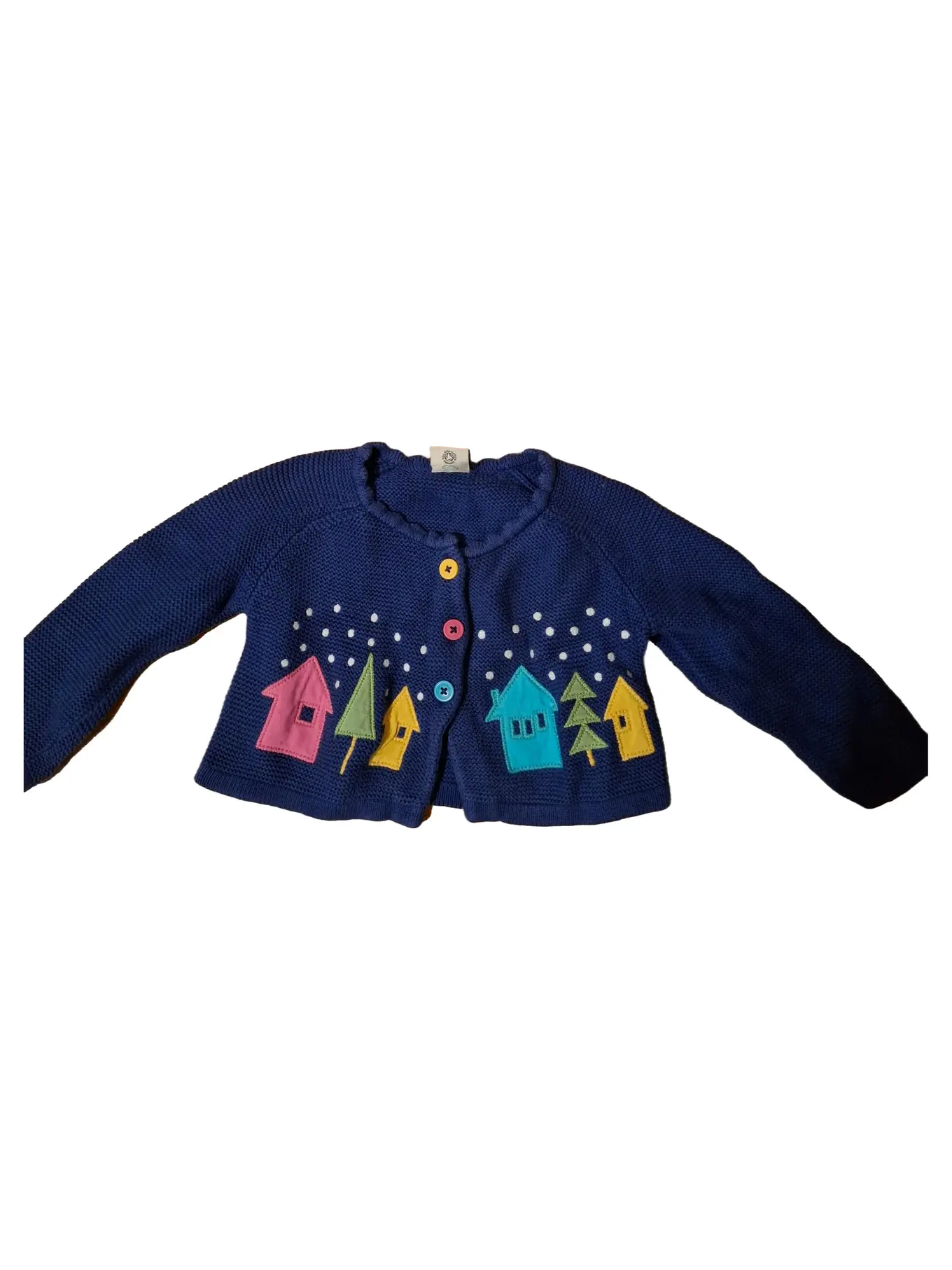 FRUGI Mädchen Strickjacke Gr. 92/98 Baumwolle Blau Applikationen