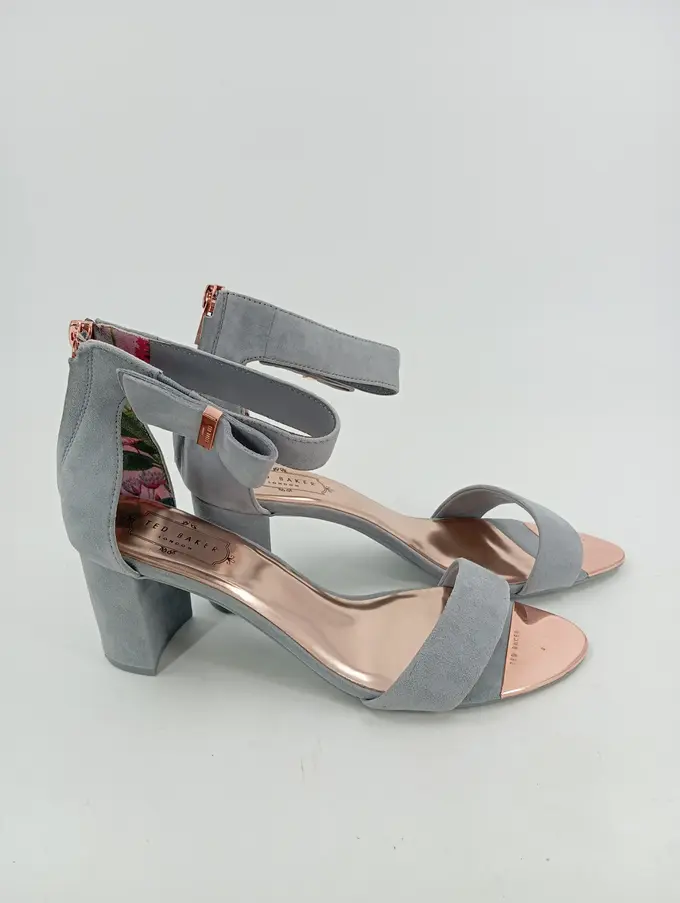 TED BAKER Damen Sandaletten Grau 41 Blockabsatz Schleife Metallic - Main Image