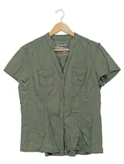 Vorschaubild 1 von Sports Damen Hemdbluse Gr. 40/L Oliv Leinen Kurzarm Casual