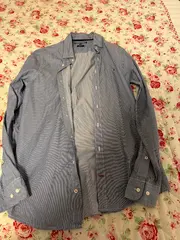 Vorschaubild 2 von Herren Business Hemd Blau Gestreift Gr. 48, M Slim Fit Baumwolle