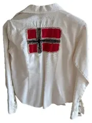 Vorschaubild 2 von Hemdbluse Damen Gr. L Weiß Inventive Norwegen Flagge