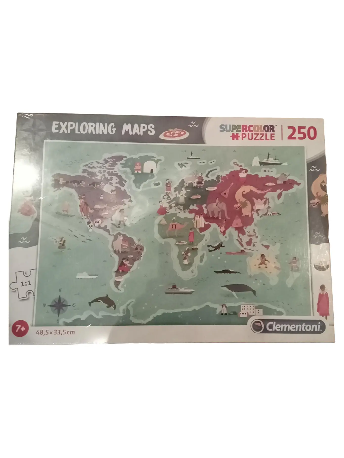 CLEMENTONI Puzzle Weltkarte 250 Teile Kinder Tiere Kulturen