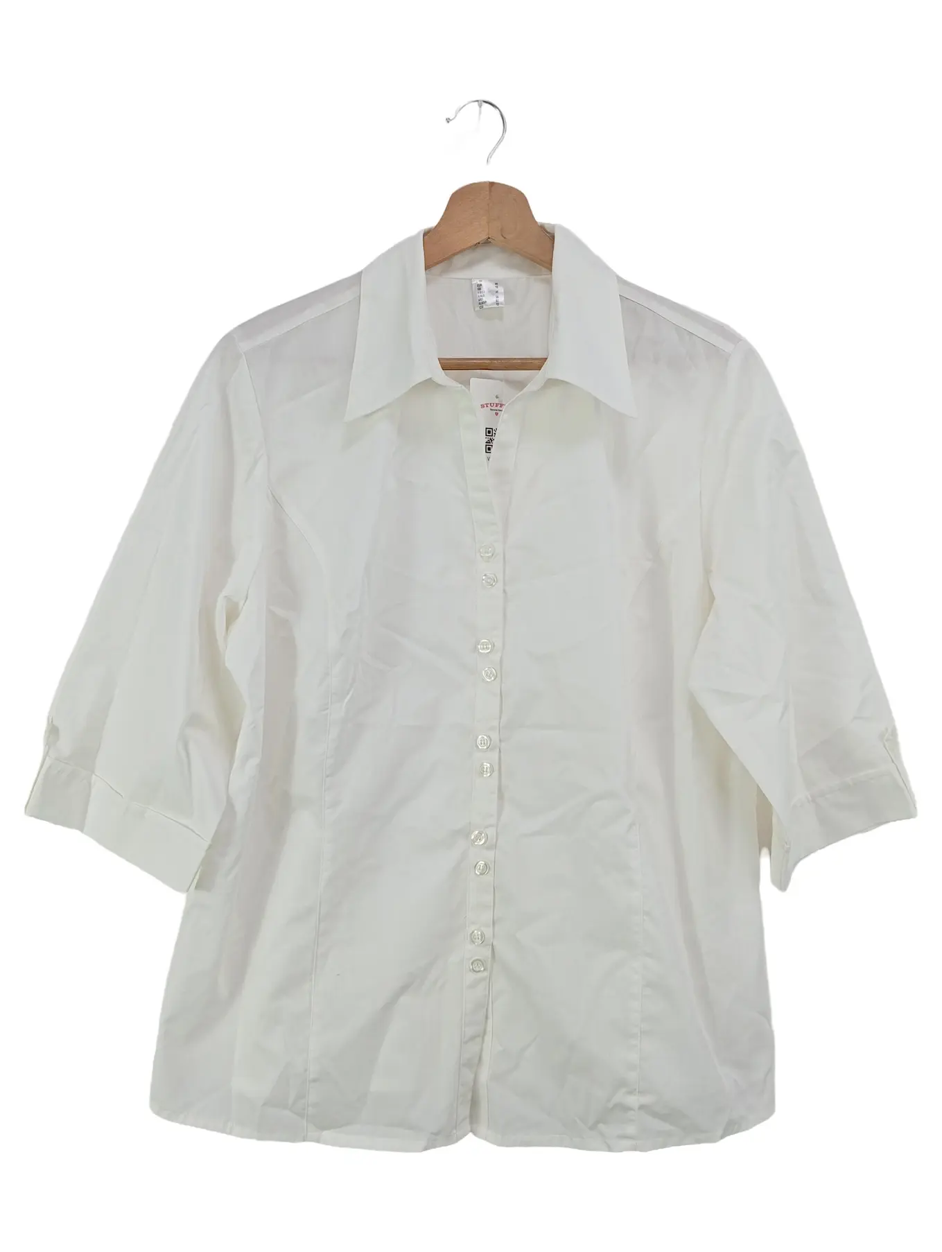 MARKENLOS Damen Bluse Weiß Gr. 44/L Klassisch Elegant Business 3/4-Arm