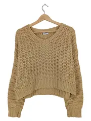 Vorschaubild 2 von Damen Strick Pullover Beige Gr. S Cropped Oversized Freizeit