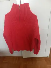 Vorschaubild 7 von Damen Pullover Rot Strickmuster Reißverschluss Gr. S