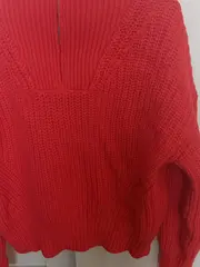Vorschaubild 4 von Damen Pullover Rot Strickmuster Reißverschluss Gr. S