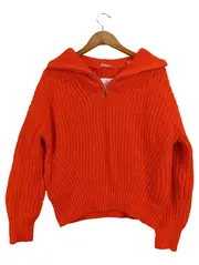 Vorschaubild 1 von Damen Pullover Rot Strickmuster Reißverschluss Gr. S
