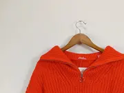 Vorschaubild 2 von Damen Pullover Rot Strickmuster Reißverschluss Gr. S