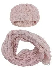 Vorschaubild 1 von Kinder Mützen Set Rosa 3-6 lat Strickmütze Schal Zopfstrick Casual
