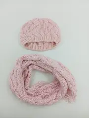 Vorschaubild 2 von Kinder Mützen Set Rosa 3-6 lat Strickmütze Schal Zopfstrick Casual