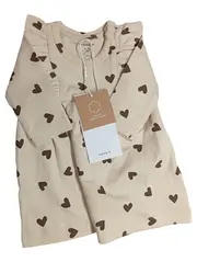 Vorschaubild 1 von Baby Mädchen Kleid Gr. 50 Langarm Herzen Rüschen Beige Bio-Baumwolle