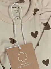 Vorschaubild 3 von Baby Mädchen Kleid Gr. 50 Langarm Herzen Rüschen Beige Bio-Baumwolle