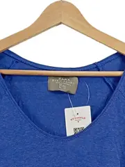 Vorschaubild 3 von Basic Damen T-Shirt Blau Gr. 40 L 100% Leinen Kurzarm