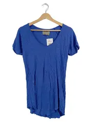 Vorschaubild 1 von Basic Damen T-Shirt Blau Gr. 40 L 100% Leinen Kurzarm