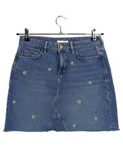 Vorschaubild 1 von Damen Jeansrock Gr. 27 (36/S) Blau Blumenstickerei