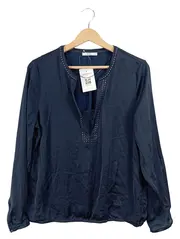 Vorschaubild 1 von Damen Bluse Langarm Nietenbesatz Blau Gr. L Elegant