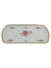 Vorschaubild 1 von Servierplatte Porzellan 34x17cm Weiß Blumenmuster Goldrand